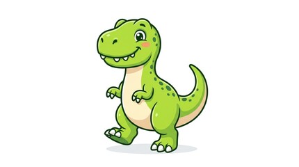 Fototapeta premium Cute Cartoon Dinosaur Standing on Green Grass in Bright Daylight