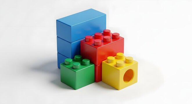 3d render of colorful plastic building blocks stacked together isolated on white background