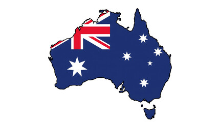 Fototapeta premium Detailed map of Australia featuring the national flag design, isolated on transparent background for professional graphic design, cartography, and educational use.