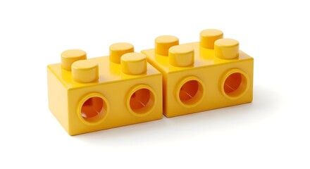 Obraz premium Two yellow plastic building blocks isolated on white background