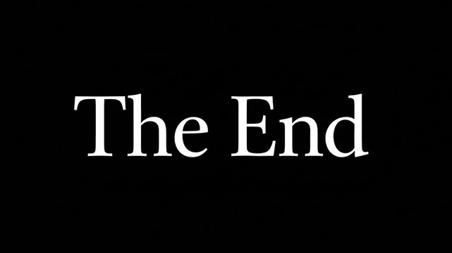 A minimalist animation of the phrase 'The End' appearing in white serif font on a solid black screen. Ideal for film finales, YouTube video outros, or cinematic project closings.