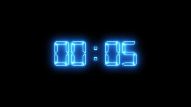 10 to 1 second modern digital countdown timer neon light style on black background, 10 seconds simple countdown timer.10 second technology digital neon led light game timer animation background.