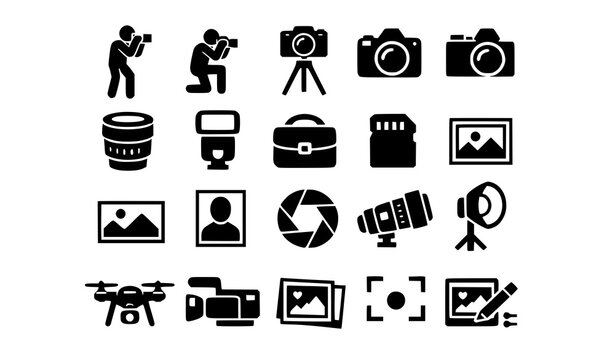 Photographer Camera Pictogram Collection for Mobile Web and Photography Vector Design