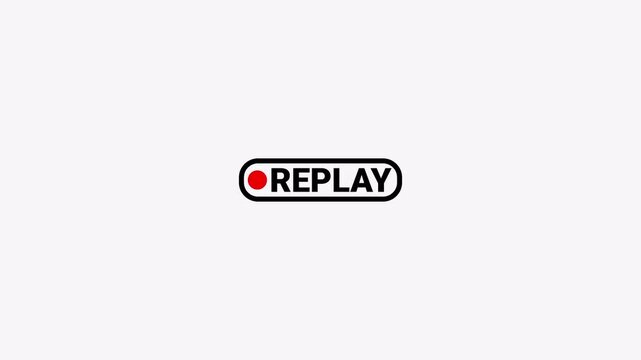Replay button animation, replay overlay animation on a transparent background, Replay button animation for live streaming and broadcasting in 4k with alpha channel.