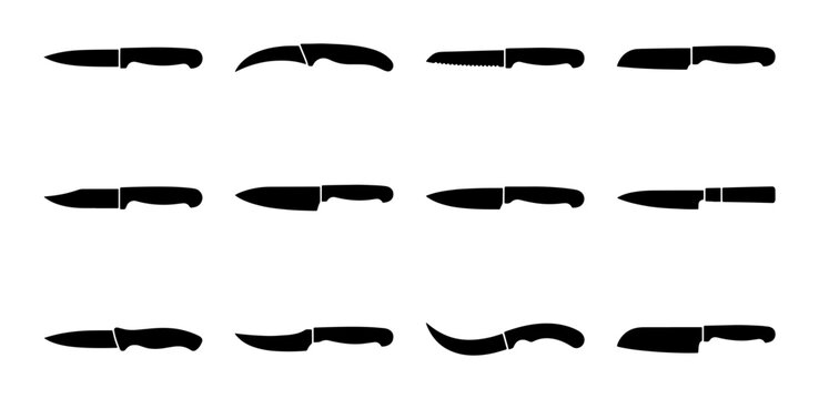 Diverse Knife Silhouettes Collection, Kitchen Utensils Set, Culinary Tools Vector Icons, Chef Knives Assortment, Food Preparation Equipment Graphics