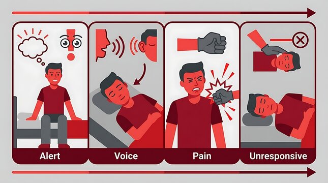 Consciousness level assessment chart showing alert voice pain stages