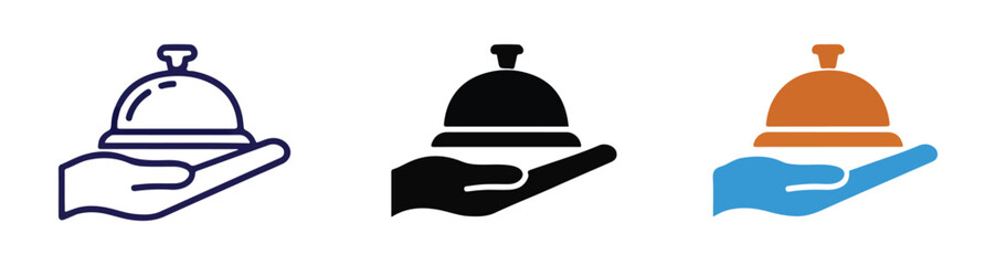 Fototapeta premium Service Bell Icons Held by Hand Representing Hospitality and Customer Support