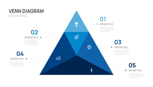 Venn diagram infographic triangle chart template for business 4 parts options, presentation with venn diagram elements vector illustration.