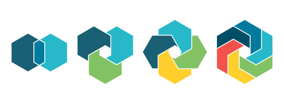 Infographic circle geometric diagram set. Circular hexagon chart template steps options. cycle diagram for business presentation, vector illustration.