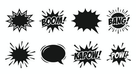 Comic book style explosion speech bubbles black vector illustration on white background © Tanmoy
