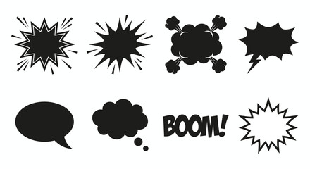 Comic book style explosion and speech bubble silhouettes on a white background © Tanmoy