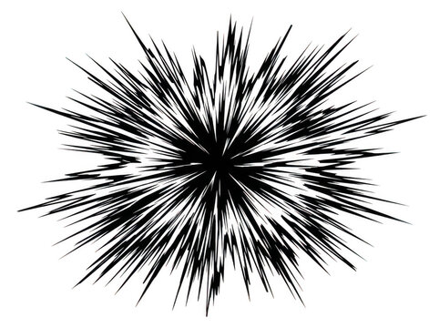 Explosion of sharp black lines radiating outwards from a central point in a dynamic burst isolated on transparent background