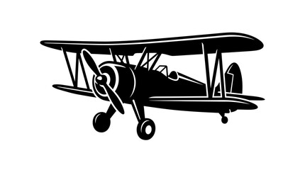 Silhouette of a vintage biplane airplane flying © paman