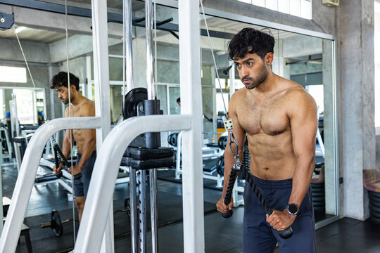 Athlete Performing Functional Triceps Pushdown