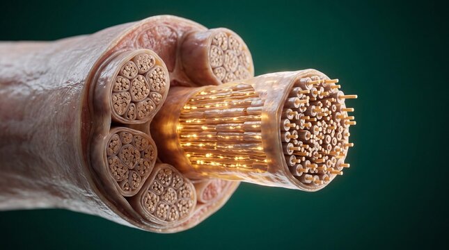 Exposed cable wire cross section with lit inner copper strands
