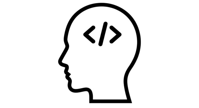 Human head profile with programming code symbol vector image conceptualizing developer mindset software engineering cognitive logic artificial intelligence and computer science education