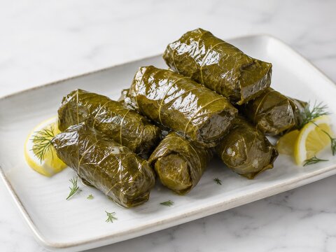 Ensalada de hojas de parra servida en un plato con rodajas de lim&oacute;n