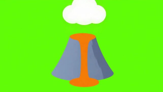 Flat Vector Active Volcano Erupting with Smoke and Bubbling Lava Loop Animation on Green Screen Chroma Key Background
