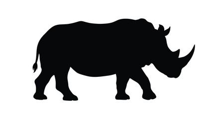 Black rhinoceros side profile a stark animal silhouette against a plain white background silhouette rhino mammal wildlife fauna © Aklima