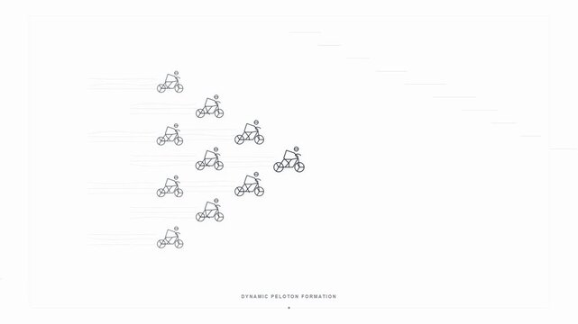 Cyclists riding in dynamic formation, peloton group cycling