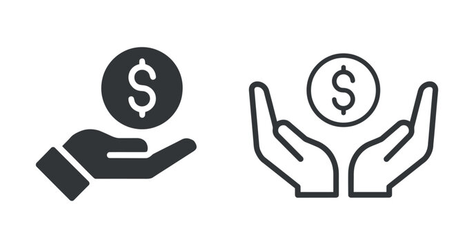 Hands holding dollar sign icon two tone line style illustration