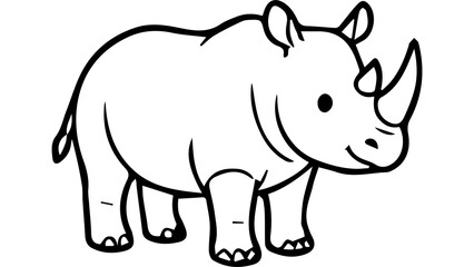 Cute cartoon rhinoceros line art illustration isolated on transparent background for children coloring book page design © mrzn