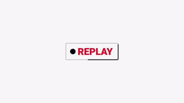 Replay button animation, replay overlay animation on a transparent background, Replay button animation for live streaming and broadcasting in 4k with alpha channel.