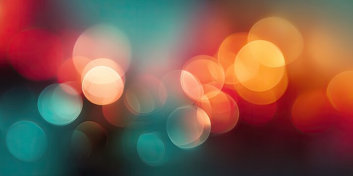 Abstract bokeh lights in warm and cool tones blend on a dark background