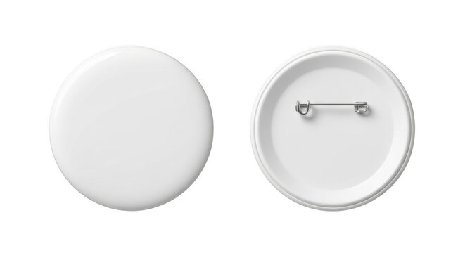 Blank round pin button with safety clasp shown front and back isolated on transparent background