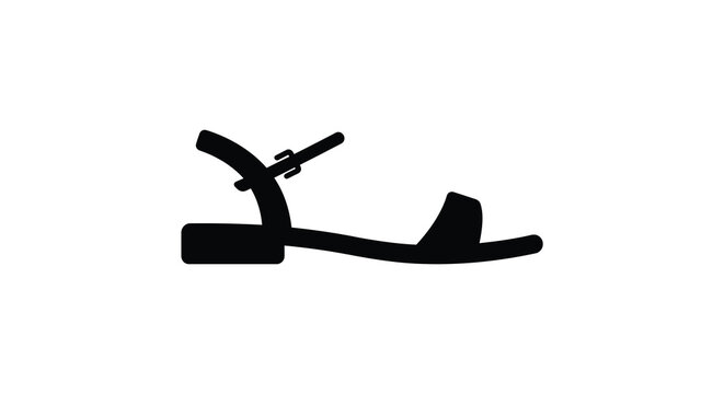 Black silhouette of a sandal with open toe and strap against a white background silhouette footwear shoe summer