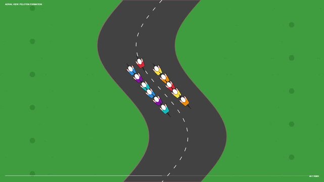 Cycling Peloton from Above, Aerial View of Bikers in Motion