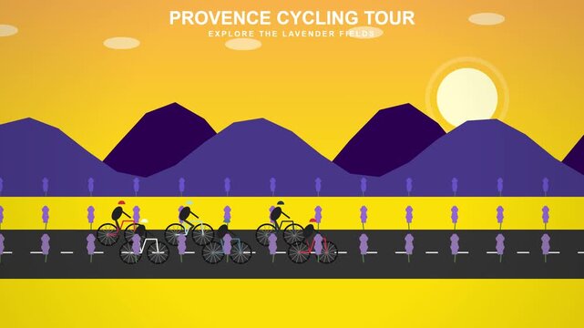 Peloton riding through lavender field in Provence, France