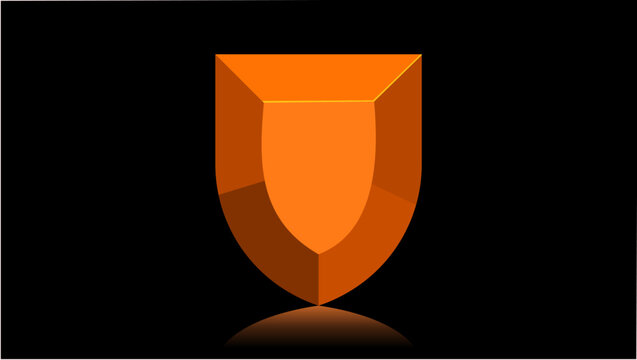 orange shild symbol on black background, 3d stone effect, color vector illustration
