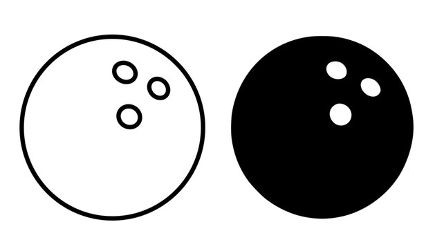Minimalist bowling ball icon in outline and silhouette design