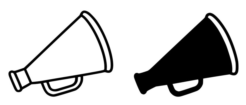 Minimalist megaphone icon in outline and silhouette design