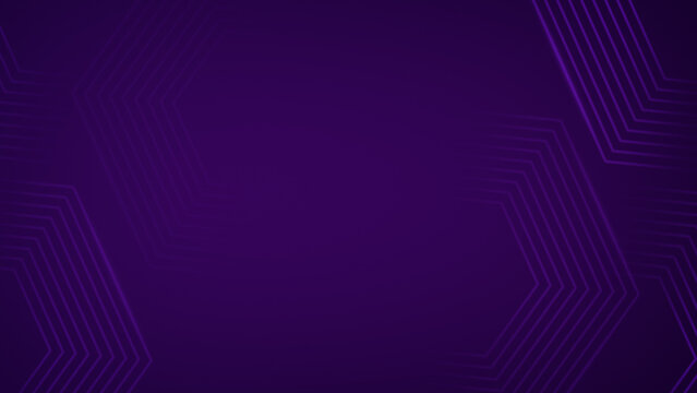 Several big fading hexagons made of purple lines on dark purple background. Technology, connection and data concept. High resolution full frame abstract and modern background with copy space.