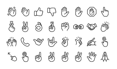 Modern hand gesture outline icon collection with communication body language finger expressions and interactive human signs © Sojib