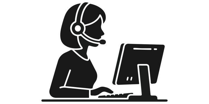 Professional woman using headset and computer