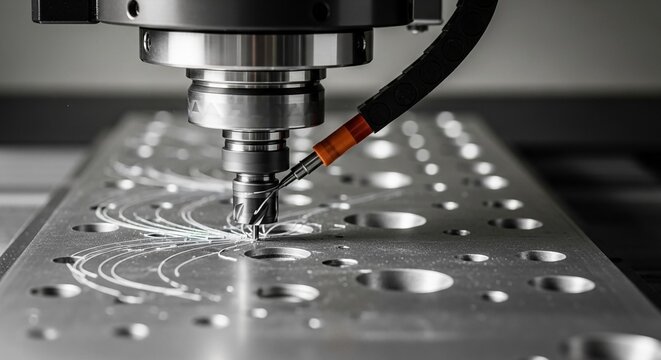 Precision CNC machine cutting intricate spiral patterns into metal surface