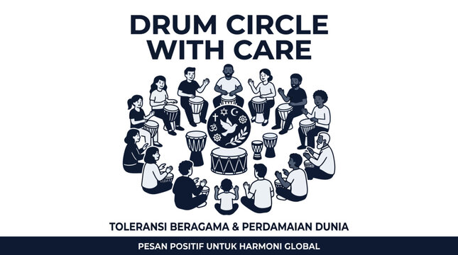 Group of people in a drum circle for peace.