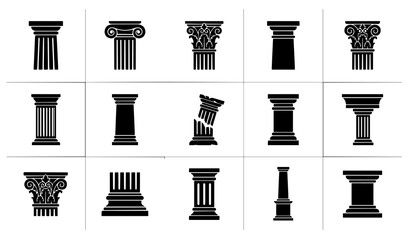 Obraz premium Untitled design - 1 Classical Architecture Column Black Silhouette Icon Set with Greek Roman Pillars and Ancient Building Vector Collection