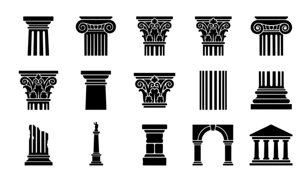 Untitled design - 3 Historic Architectural Pillar Black Silhouette Collection with Classical Columns Ancient Temple and Monument Vector Icons