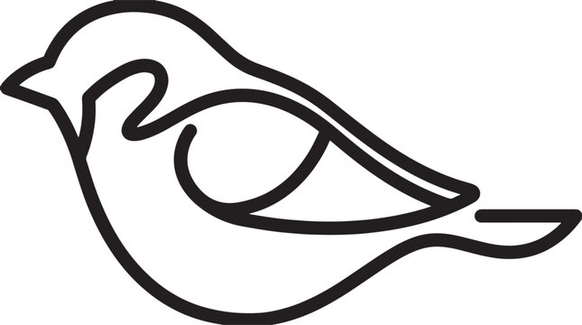 Minimalist black outline bird vector illustration, elegant sparrow or finch line art, simple avian graphic design element for nature and wildlife themes