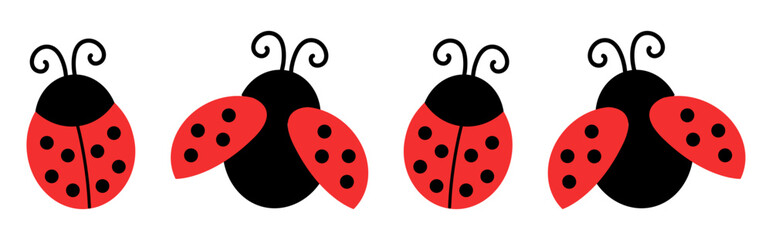 Cute red and black ladybugs seamless border row with open and closed wings on white background for kids nursery decor and printing © Iryna Duda