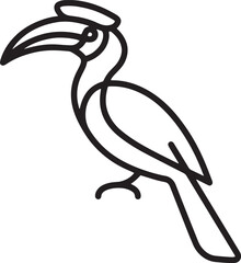 Minimalist hornbill vector icon, elegant black outline bird illustration, exotic wildlife animal graphic, simple tropical avian design element for branding and web. © Khalid