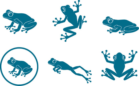 Red Eyed Tree Frog Black Silhouette Icon Set Amphibian Vector Collection