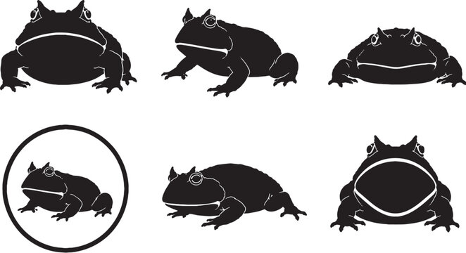 Pacman Frog Silhouette Icon Set Black Vector Amphibian Collection