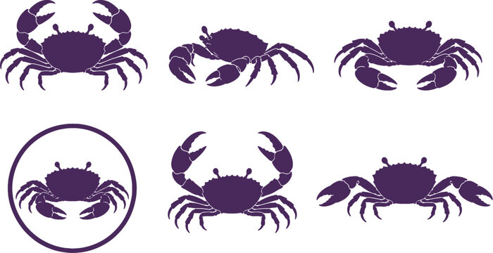 Emerald Crab Black Silhouette Icon Set Marine Crustacean Vector Collection