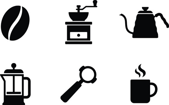Set of minimalist black glyph coffee icons perfect vector design elements for cafes web applications and menu displays