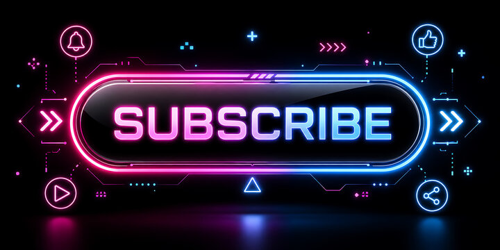 Neon subscribe button with glowing cursor effects invites you to click and join now